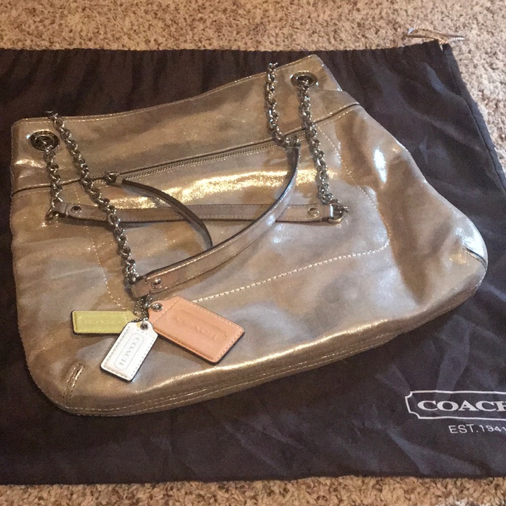 Silver leather Coach bag